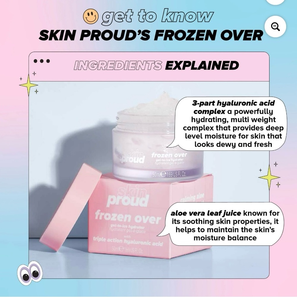 Skin Proud Frozen Over, Gel to Ice Face Moisturizer w/Triple Action HA,1.69 oz